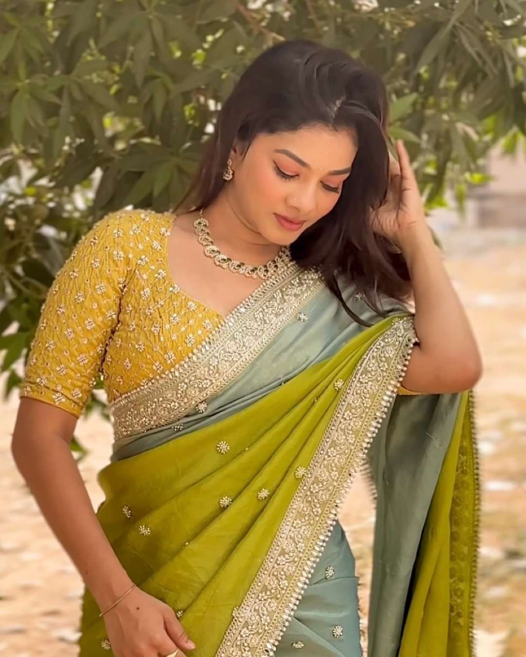 Shaded in beautiful color in soft chinnon fancy fabric saree wholesale in surat 5522